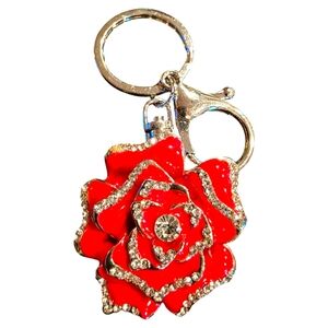 Red Camellia Flower Designer Inspired Purse Charm Key Ring